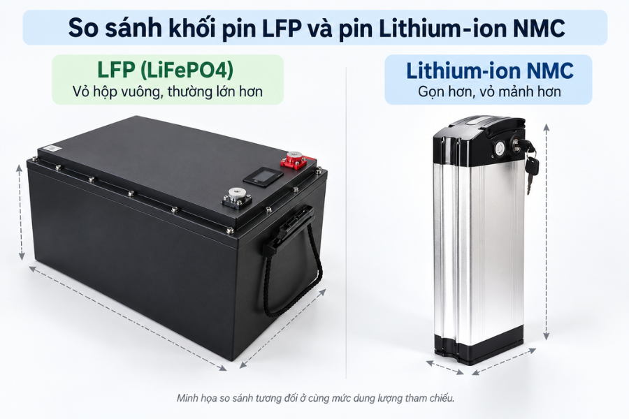 So s&aacute;nh pin LFP v&agrave; pin Lithium ion NMC cho xe m&aacute;y điện