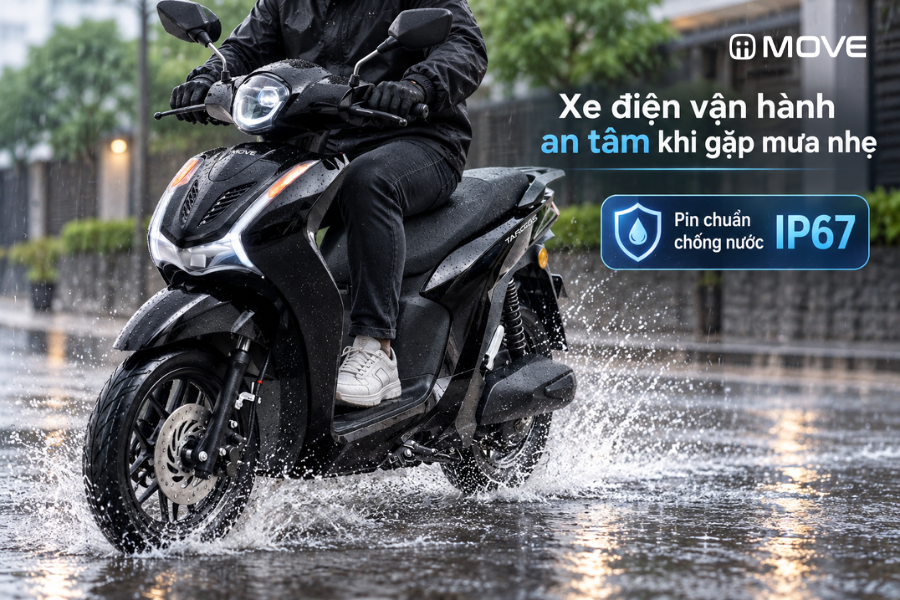 Pin xe điện chống nước chuẩn IP67 an to&agrave;n khi đi mưa